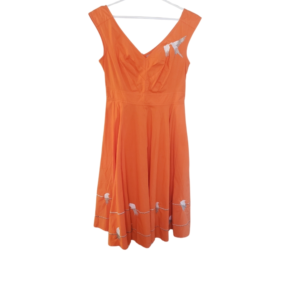 NWOT eShakti Women's bird embroidery cotton poplin Dress Sz 8 M